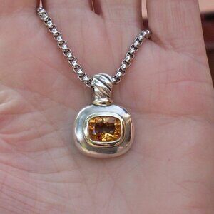 Rare & Retired David Yurman Noblesse Citrine Enhancer Pendant w/Chain - 14K/925